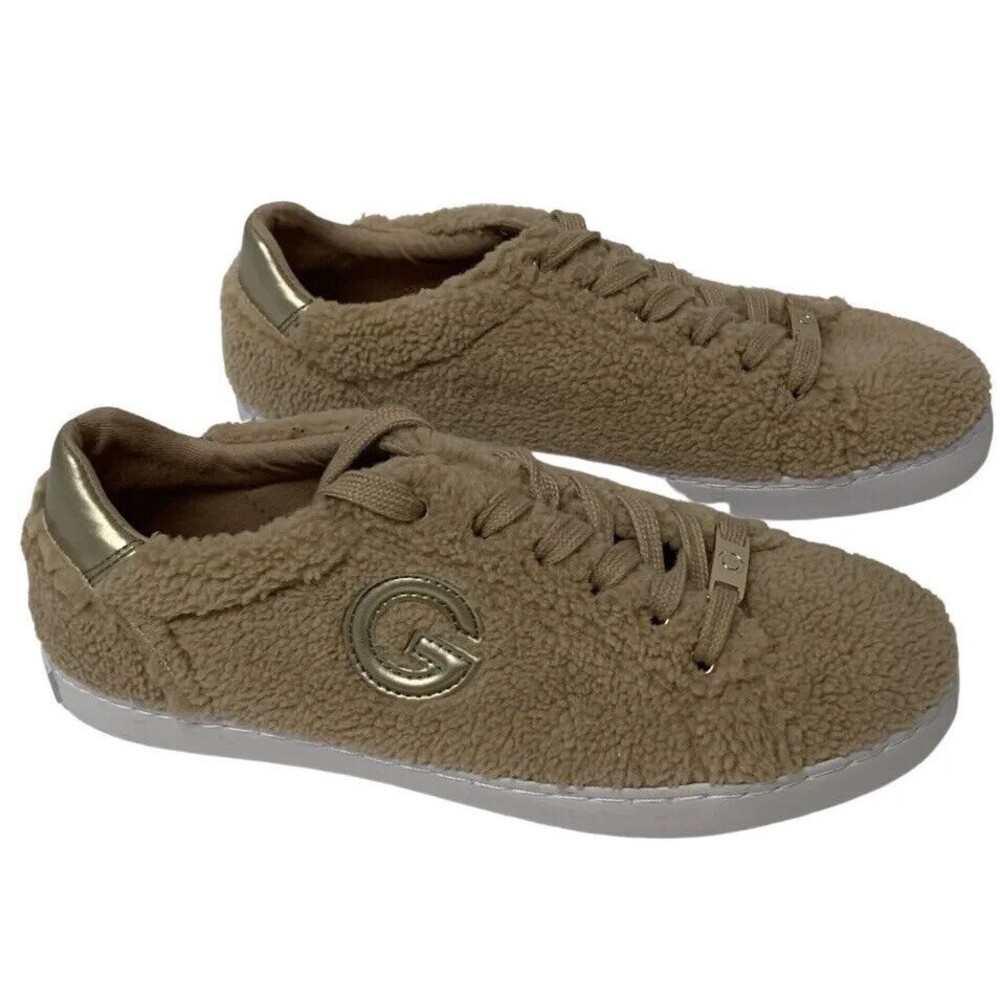 G by GUESS Women’s Sz 9M Faux Fur Fuzzy Fashion Sneakers Beige Tan Meeko 3 New